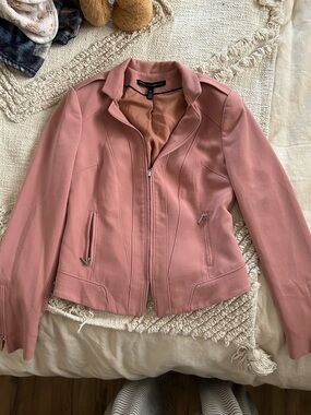 White House Black Market Dusty Pink Zip-Front Leather Jacket